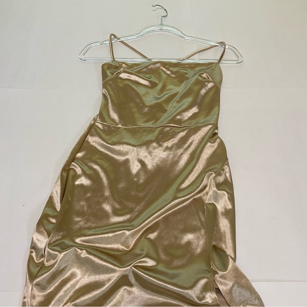 Windsor Gold Satin Maxi Formal Prom Romantic Dress - Picture 3 of 11
